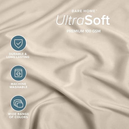 Bare Home Fitted Bottom Sheet Twin Size - Premium 1800 Ultra-Soft - Hotel Luxury - Deep Pocket - Durable and Long Lasting (Twin, Sand)
