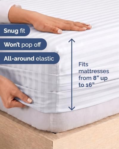 Full 6 Piece Bed Sheet Set - Breathable & Cooling Sheets - Striped White