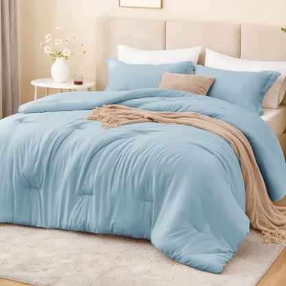 Love's cabin Light Blue King Size Comforter Set, 3-Piece Prewashed Bed Set