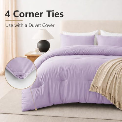CozyLux Oversized King Comforter Set, 3 Pieces Lavender Quilted Bedding
