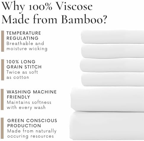 Bamboo Bay 6 Piece California King Size Sheet Set, 100% Viscose Made from Bamboo, Breathable, Ultra Soft Cooling Bed Sheets for Hot Sleepers, Beddings with Deep Pockets Fit 16" Mattress, White