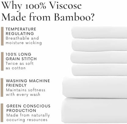 Bamboo Bay 6 Piece King Size Sheet Set, 100% Viscose Made from Bamboo, Breathable, Ultra Soft Cooling Bed Sheet for Hot Sleepers, Beddings with Deep Pockets Fit 16" Mattress, White