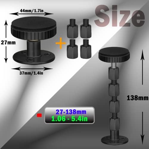Adjustable Threaded Headboard Stoppers/Bumper Against Wall, 4 Pack Behind Bed Frame Protector Antishake Tool, Bed Shake Support Stabilizer Device for Anti-Knocking, Banging, Metal, Black, 27-138mm