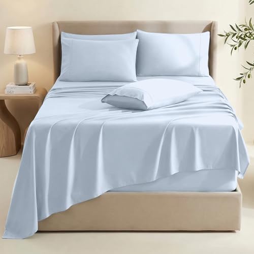 Hearth & Harbor Extra Deep Pocket Sheets - Fits Mattress 18-24 Inches Deep - Extra Deep Pocket California King Size - 6 Piece Cal King Sheets - Cal King, Ice Blue