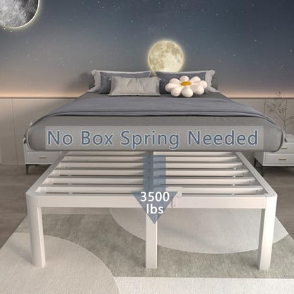 ITIMIDI 16 Inch Full Bed Frame, Heavy Duty, No Box Spring Needed, White