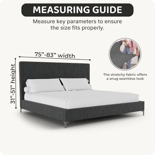 PAULATO BY GA.I.CO. Stretch Headboard and Frame Slipcover – Soft Bi-Elastic 1-Piece Bedframe Cover – Furniture Protector Machine Washable – Soft Taupe (King 75"-83" Wide)