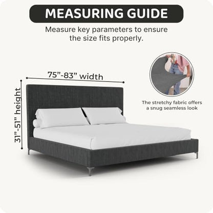 PAULATO BY GA.I.CO. Stretch Headboard and Frame Slipcover – Soft Bi-Elastic 1-Piece Bedframe Cover – Furniture Protector Machine Washable – Soft Taupe (King 75"-83" Wide)
