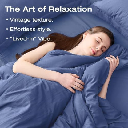 Sasttie King Comforter Set 7-Piece Blue, Pre-Washed Bed in a Bag