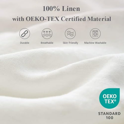 Simple&Opulence 100% Linen Duvet Cover Set 3pcs with Bowknot Ties Closure Natural French Washed Flax Solid Color Soft Breathable Farmhouse Bedding - White, King Size
