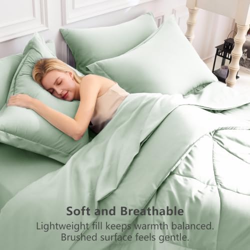 CozyLux Full Comforter Set 82"x86" Sage Green - 7 Piece Bed in a Bag
