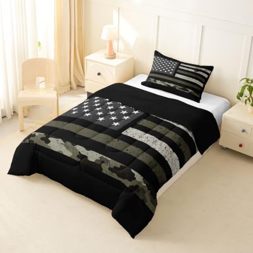 Feelyou Camo American Flag Comforter Set Toddler Bedding Set for Kids Boys