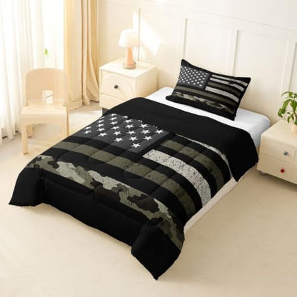Feelyou Camo American Flag Comforter Set Toddler Bedding Set for Kids Boys