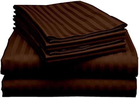 Mattress-Homes 6 Piece King Size Sheet Set, Hotel Luxury Collection, 100% Egyptian Cotton, 18 Inch Deep Pocket 6PCs Fitted Sheet, Soft & Cool, Breathable 4 Pillowcases in Chocolate Striped