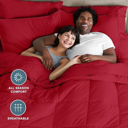 Bare Home Bed-in-A-Bag 7 Piece Comforter & Sheet Set - King - Goose Down Alternative - Ultra-Soft 1800 Premium - Bed Set (King, Red/Red)