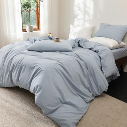 FOSSA Duvet Cover Set 100% Washed Cotton Linen Feel Oversized Queen