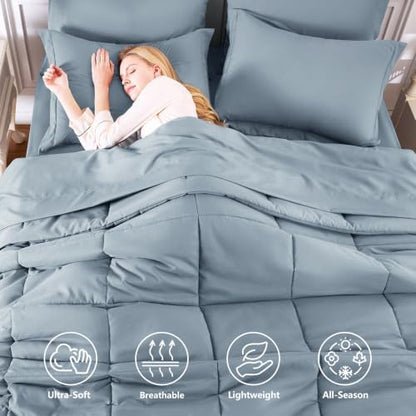 CozyLux Twin XL Comforter Set, 5-Piece Bed in a Bag, Grayish Blue