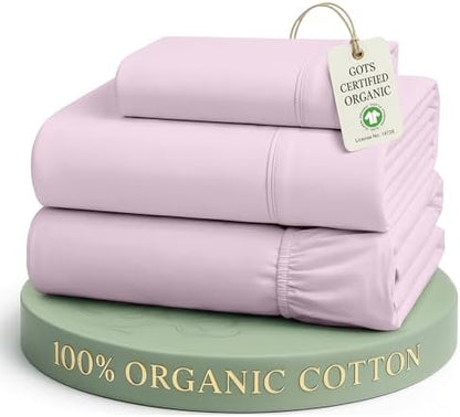 LANE LINEN Twin XL Sheet Set 100% Organic Cotton Percale 3pc - Orchid Petal