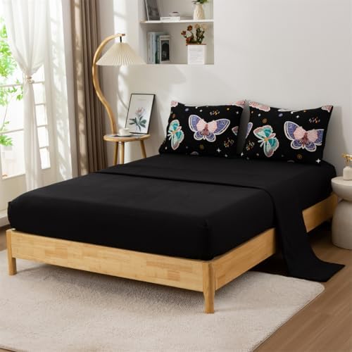 NTBED 5Pcs Glow in The Dark Kids Comforter Set Butterfly Queen Bedding Set