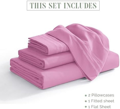 Elegant Comfort 4-Piece Bed Sheet Set - Luxury Bedding 1500 Premium Hotel Quality Microfiber, All Around Elastic 18-24 Inches Deep Fitted Sheet- Extra Deep Pocket Sheets, King, Light Pink