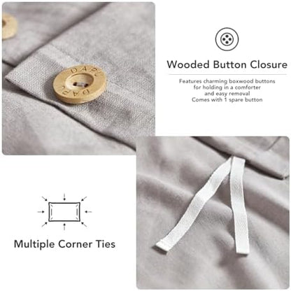 DAPU Linen Duvet Cover Set - French Linen Cotton Blend Natural Flax Soft Breathable Bedding 3 Pcs Set - 1 Duvet Cover 2 Pillowcases (Gray, King)