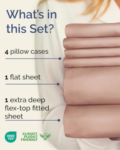 Extra Deep Flex Top Split Head King Sheet Set - 6pc Cooling Sheets - Mauve
