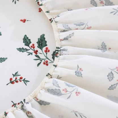 DAUAOTO Twin Cotton Sheets Set Christmas Printed Bedding Sets, Up to 14" Deep Mattress, Holiday Bedlinen Holly Berries Pattern