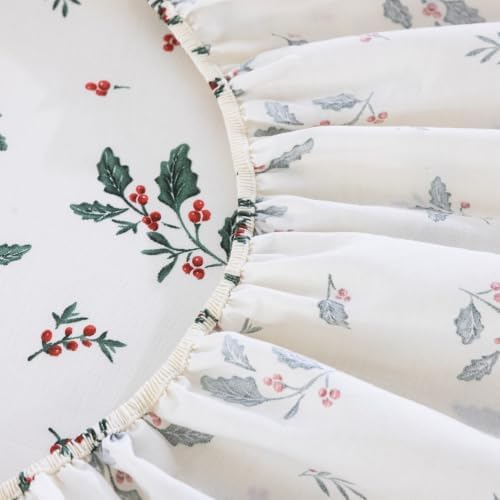 DAUAOTO Split King Cotton Sheets Set Printed Bedding Sets, Bedlinen for Mattress Up to 14" Deep, Holiday Bedsheets Holly Berries Pattern