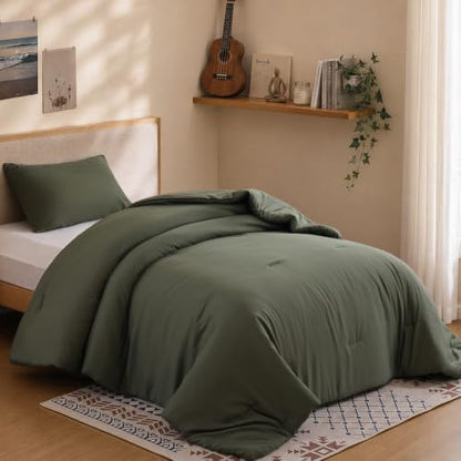ROSGONIA Twin/Twin XL Comforter Set Dark Olive Green, 2pcs Bedding Quilt