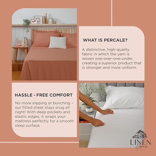 Linen Home Queen Size Fitted Sheet only 100% Cotton Percale, Tera Clay