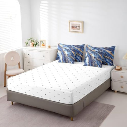 Erosebridal Watercolor Marble Printed Comforter Set Full Size,Blue Tie Dye Bedding Set for Kids Teens,Retro Artwork (Comforter+Fitted+Flat Sheet+2 Pillowcases+2 Throw Pillow Covers) 7 Pieces Bed Set
