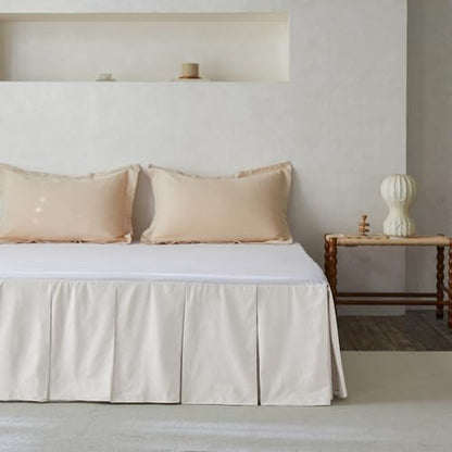 BISELINA French Linen Pleated Bed Skirt, 18" Tailored Draped Natural Linen-Cotton Blend Basic Dust Border Soft Comfort Farmhouse Bedding (18" King, White)
