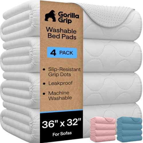 GORILLA GRIP Washable Reusable Underpads, 36x32, 4 Pack White