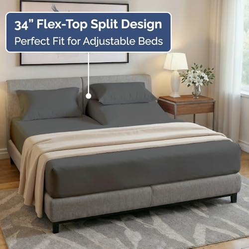 Flex Top Split Head King 4 Piece Sheet Set - Soft & Breathable - Charcoal