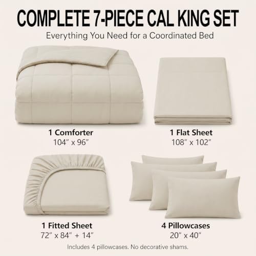 CozyLux California King Comforter Set Beige - 7 Pieces Bed in a Bag