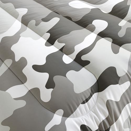 Nttopship Grey Camo Comforter Set for Girls Men，Twin Size Grey Camouflage Bedding Sets for Kids Boys,Ultra Soft Lightweight Bedding Sets，Kids Room Decor with 1 Comforter with 2 Pillow Case