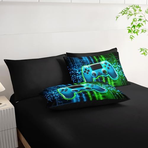 7Pcs Gamer Comforter Set 3D Gamepad Printed Bedding Set with 1 Comforter, 1 Flat Sheet, 1 Fitted Sheet and 4 Pillowcases for Boys and Girls Bedroom (Gamepad Twin