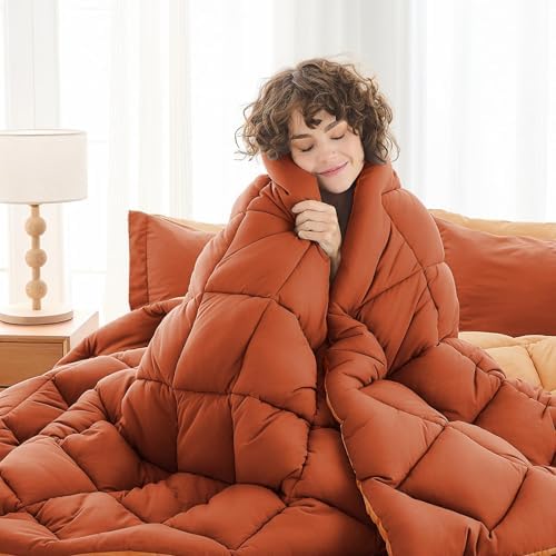 MUXHOMO 7 Pieces Full Comforter Set, Reversible Bed in a Bag Full Size, All Season Bedding Set with Comforter, Flat Sheet, Fitted Sheet, Pillowcases & Shams, Burnt Orange & Camel
