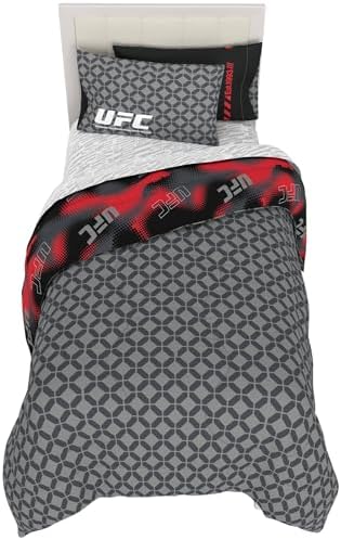 UFC Fight Night Bedding Set, Twin Size 5 Piece Set Super Soft Cozy Reversible Comforter and Sheet Set with Sham, (100% Officially Licensed Product) by Franco