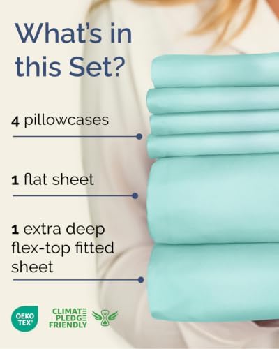 Flex Top Split Head King 6 Piece Sheet Set - Soft & Cooling - Spa Blue