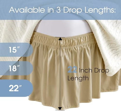 FreshCulture Twin Bed Skirt, Elastic Wrap Around Bed Skirt Twin Size, Bed Skirts for Adjustable Bed, Easy Fit with 22 Inch Drop Length, Hotel Quality Dust Ruffle for Twin Bed (Beige)