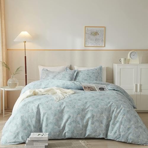 LifeTB Vintage Floral Comforter Set Full Size Farmhouse Blue Flower Bedding Comforter Chic Floral Girls Cottagecore Bedding Set Soft Microfiber Cute Flower Botanical Comforter Set for All Season