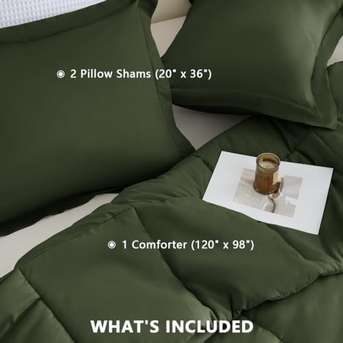 CozyLux Oversized King Comforter Set, 3-Piece Box-Stitched, Olive Green