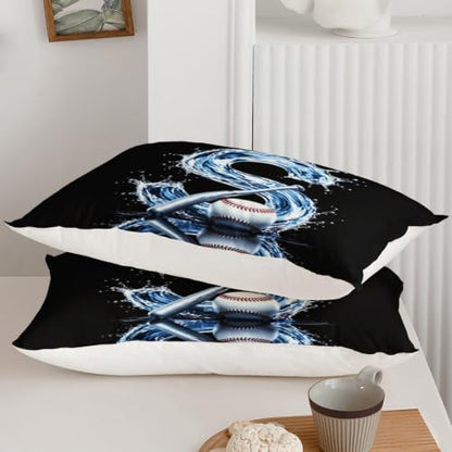 BSNTHO Baseball King Size, Comforter Set Black Kids Comforter 3Pcs