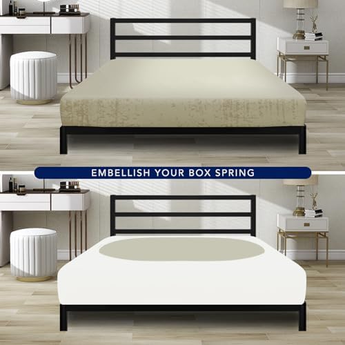 PureFit Stretchy Box Spring Cover King - Elastic Fitted Box Spring Wrap Around 4 Sides, Wrinkle & Fading Resistant Fits King and C-King Size Beds, Ivory