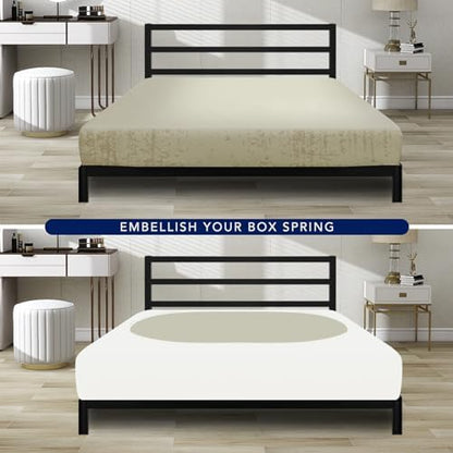 PureFit Stretchy Box Spring Cover King - Elastic Fitted Box Spring Wrap Around 4 Sides, Wrinkle & Fading Resistant Fits King and C-King Size Beds, Ivory