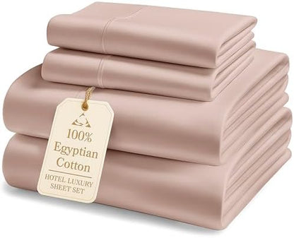 LANE LINEN Luxury 100% Egyptian Cotton Sheets Queen Size Bed Set, Eco-Friendly Oeko-Tex Certified, Fade Resistant, Fully Elasticized Fitted, Machine Washable, Cooling Cotton Bed Sheet – Vintage Petal