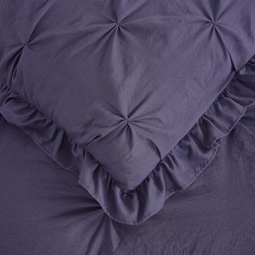 Chezmoi Collection Aria 3-Piece Pintuck Ruffle Skirt Bedspread Set - Lightweight Pinch Pleat Crinkled Texture Microfiber Bedding - French Country Chic Farmhouse - Full, Dusty Purple
