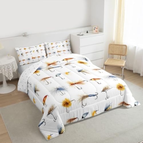 Homewish Colorful Fishhooks Bedding Comforter Set Queen Size for Boys Girls