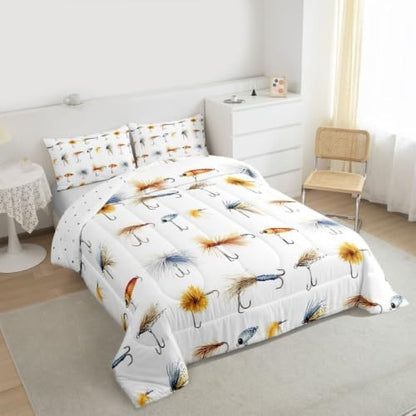 Homewish Colorful Fishhooks Bedding Comforter Set Queen Size for Boys Girls