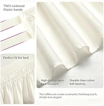 Dorm Room Bed Skirt Twin XL 42" Drop, College Split Corner Bedskirt, Ivory